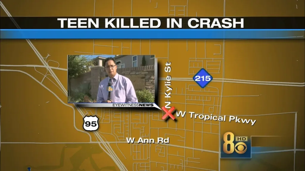 Teen Killed in Crash, N Kylie St and W Tropical Pkway, News Reporter Ted Flourendo North Las Vegas Map © 2009 KLAS-TV Channel 8 CBS Eyewitness News