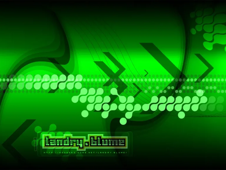Abstract green digital art with geometric shapes and text.